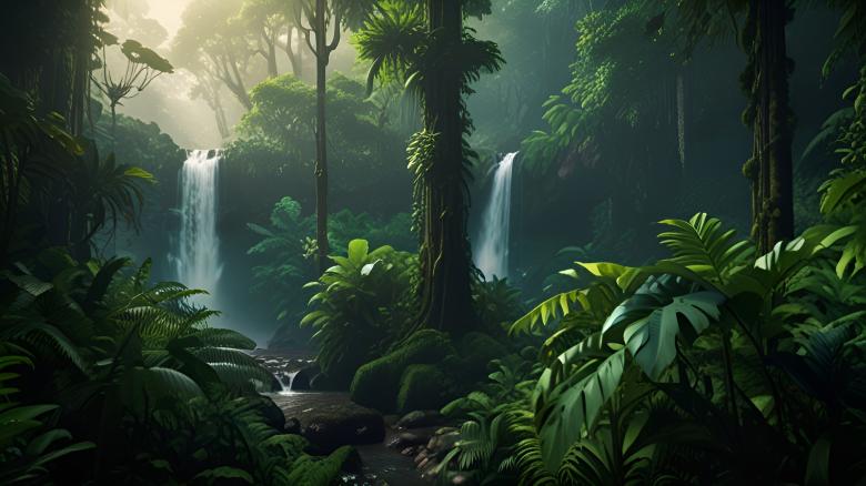Free stock image of Lush Rainforest with Distant Waterfalls created by Infinity Focus