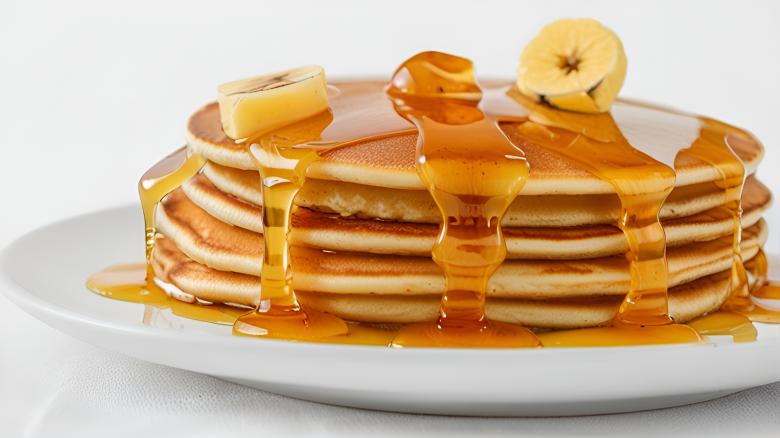 Free stock image of Pancake Stack with Syrup and Butter on White Background created by Infinity Focus