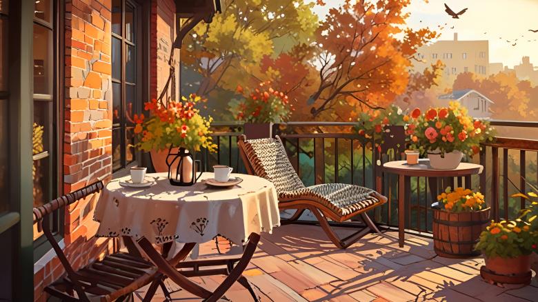 Free stock image of Cozy Autumn Balcony at Dawn created by Infinity Focus
