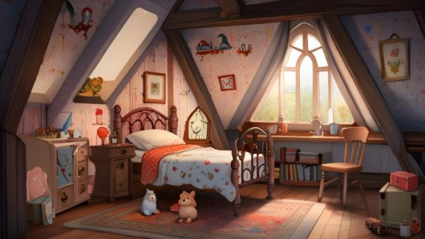 Enchanting Attic Fairy-Tale Room with Mansard Charm