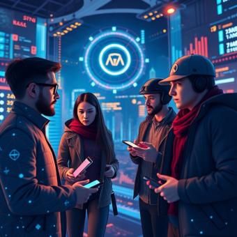Metaverse avatars trading crypto assets in a virtual financial hub