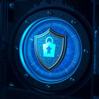 Cybersecurity shield protecting a blockchain ledger in a digital vault