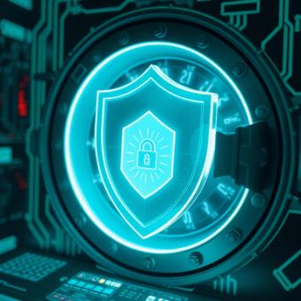 Cybersecurity shield protecting a blockchain ledger in a digital vault