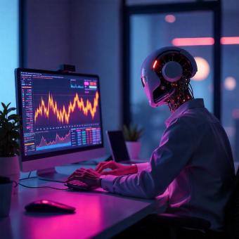AI-driven crypto trading bot analyzing glowing data streams