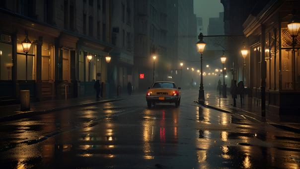Cinematic Nostalgia on Rainy City Streets