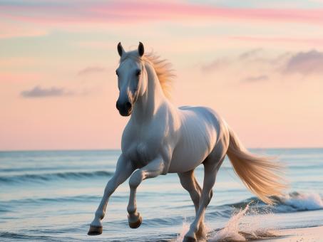 Free Stock Photo of White horse at the beach