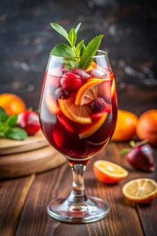 Delicious sangria cocktail held in hand