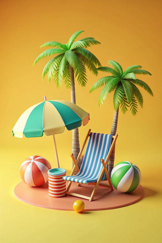 Free stock image of 3d rendering of summer vacation concept with colorful summer elements  created by image stock