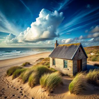 Cottage closed on a deserted beach