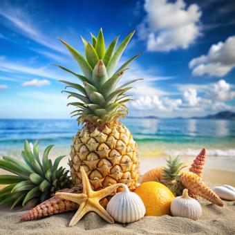 Summertime vibes with pineapple fruit and shellfish