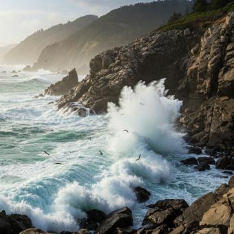 Breathtaking Natural Landscape with Mountains, Forest, and River in Da