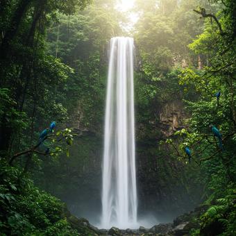Breathtaking Natural Landscape with Mountains, Forest, and River in Da