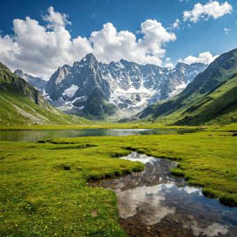 Breathtaking Natural Landscape with Mountains, Forest, and River in Da