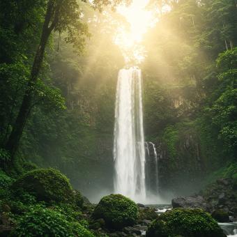 Breathtaking Natural Landscape with Mountains, Forest, and River in Da
