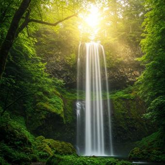 Breathtaking Natural Landscape with Mountains, Forest, and River in Da