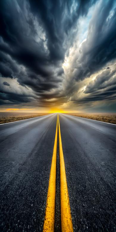 Free stock image of Road leading to the sunset under dramatic storm clouds created by Sohel Tanwar 