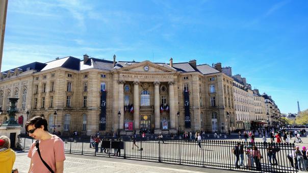 Historic Neoclassical Yellow Facade Building with Columns in Europe