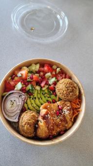 Colorful Healthy Food Bowl with Vegetables Edamame and Crackers