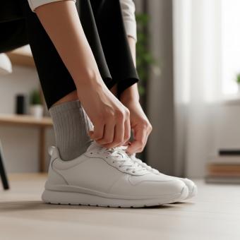 tying white sneakers at home