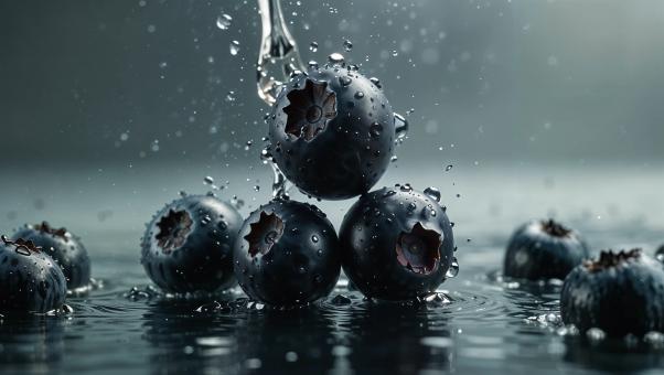 Fresh Blueberries Splashing in Water