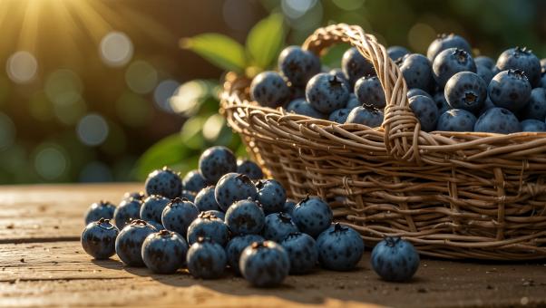 Basket of Fresh Blueberries in Sunlight