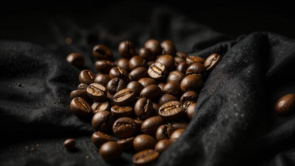 Roasted Coffee Beans on a Dark Cloth