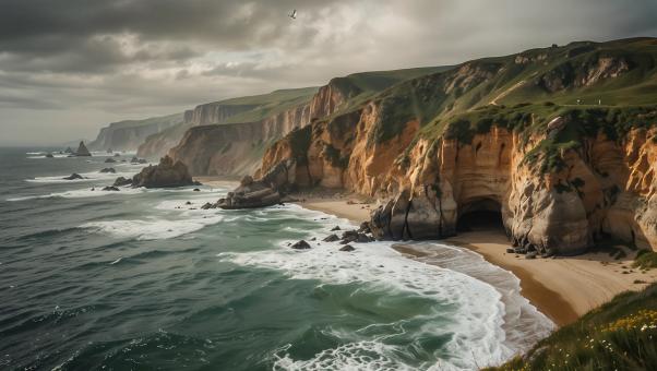 Rugged Coastal Cliffs and Beach