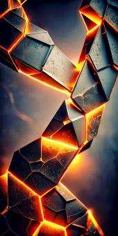 Abstract Interconnected Geometric Structure with Fiery Orange Glow	