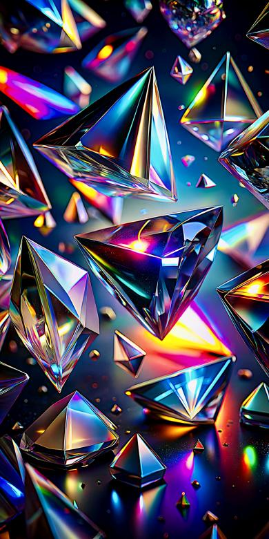 Free stock image of Abstract Geometric Crystals Reflecting Vibrant Rainbow Light and Dark  created by Sohel Tanwar 