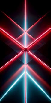 Symmetric Neon Light Beams Intersecting in Darkness	Symmetric Neon Lig