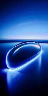 Sleek Futuristic Pod Illuminated by Electric Blue Light on Dark Reflec