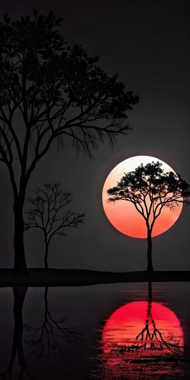 Free stock image of Tranquil Night Scene With A Fiery Sunset Reflected In Water	 created by Sohel Tanwar 
