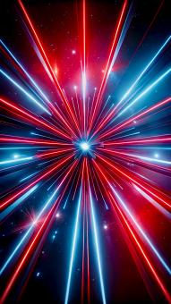 Dazzling Red and Blue Laser Light Show Exploding into a Galactic Tunne