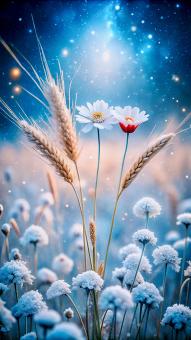 Enchanting Meadow Blossoms Under a Starry Twilight Sky	