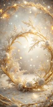 Soft Focus Golden Wreath Decoration with Twinkling Bokeh Lights	